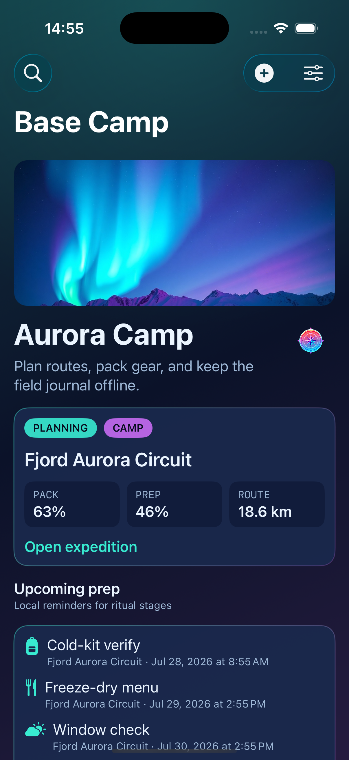 Base Camp screen