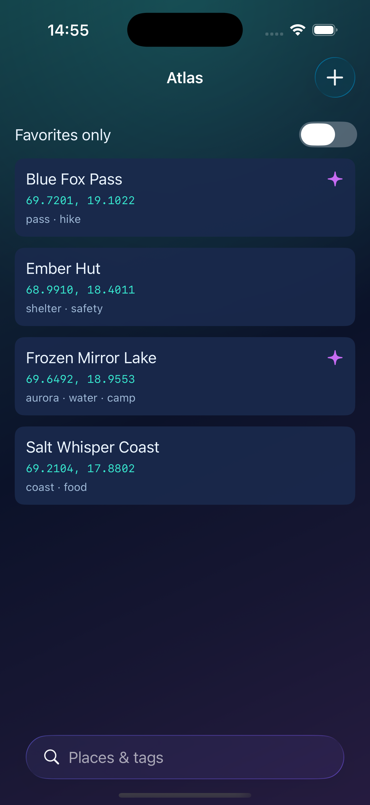 Atlas places screen